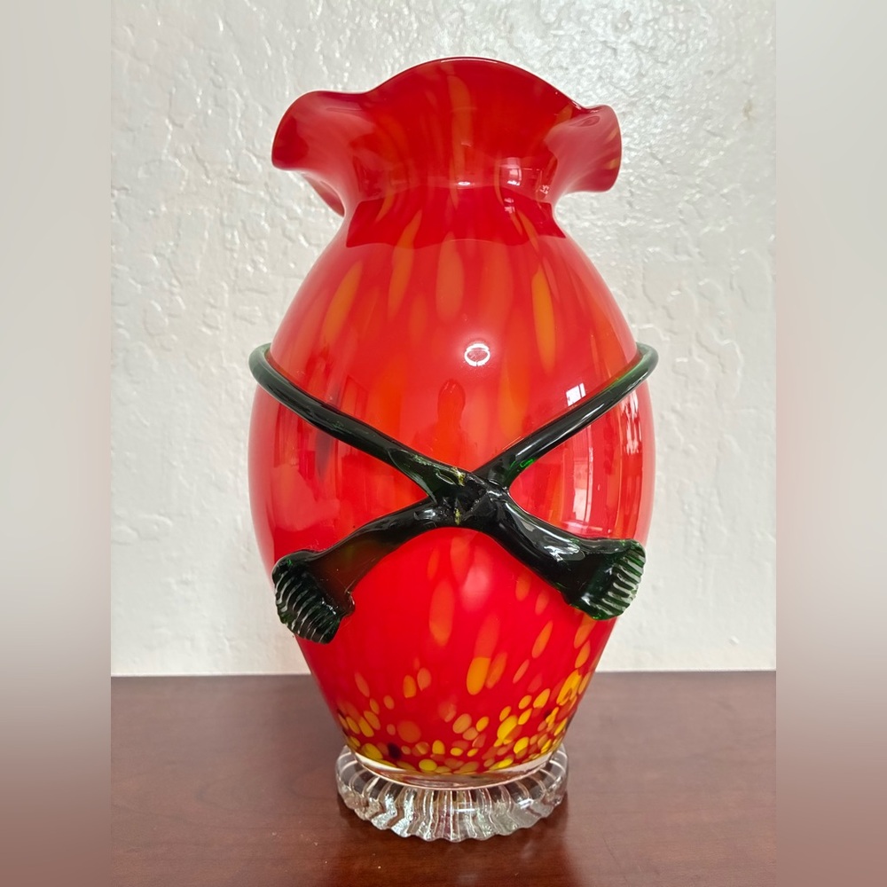 MURANO STYLE BLOWN GLASS BEAUTIFUL ITALIAN GLASS VASE NOUVEAU HANDKERCHIEF RIM